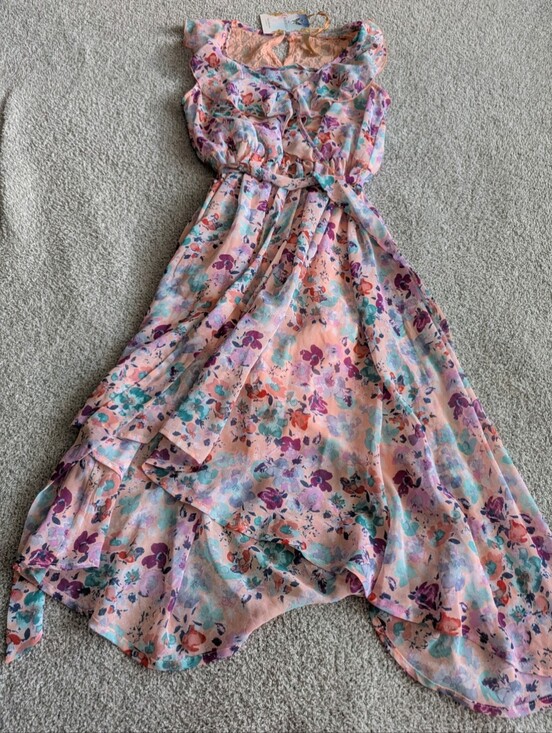 Disney Dresses & Skirts - 🌼B2G1🌼 Disney Cinderella Pink Multi Floral Ruffle Handkerchief Hem Dress NWT